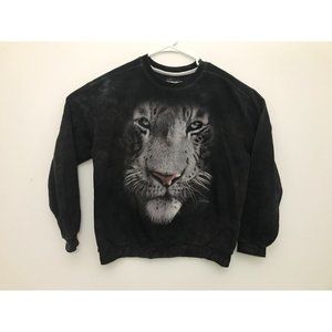 The Mountain White Tiger Mens L Black Pullover Sweater *14